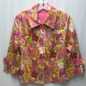 600 West Pink Paisley Cropped Button Up Jacket